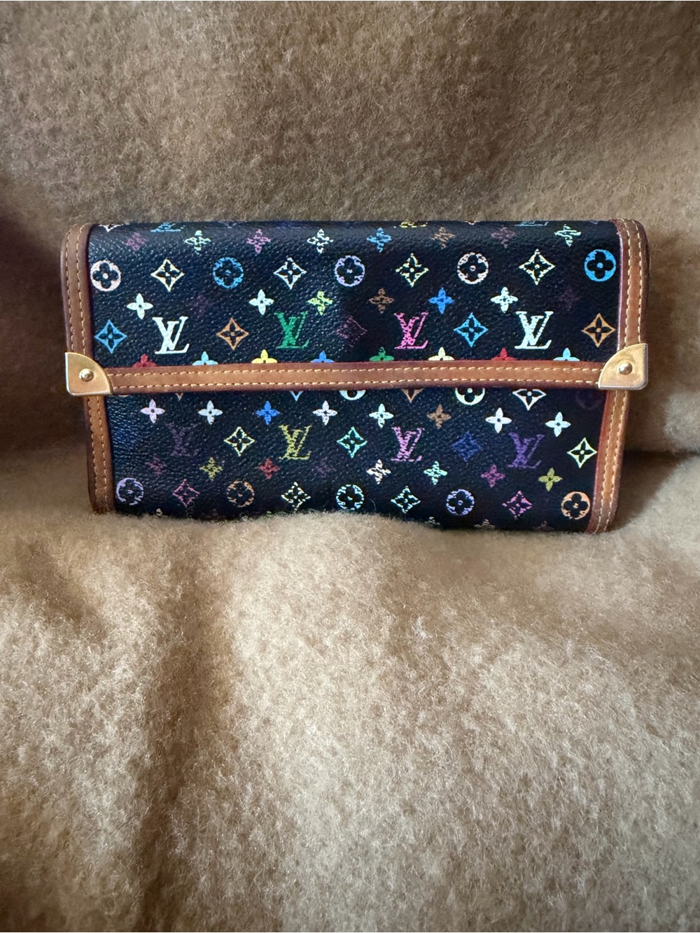 Louis Vuitton Black Murakami  (Multicolor) Monogram Trifold Wallet.